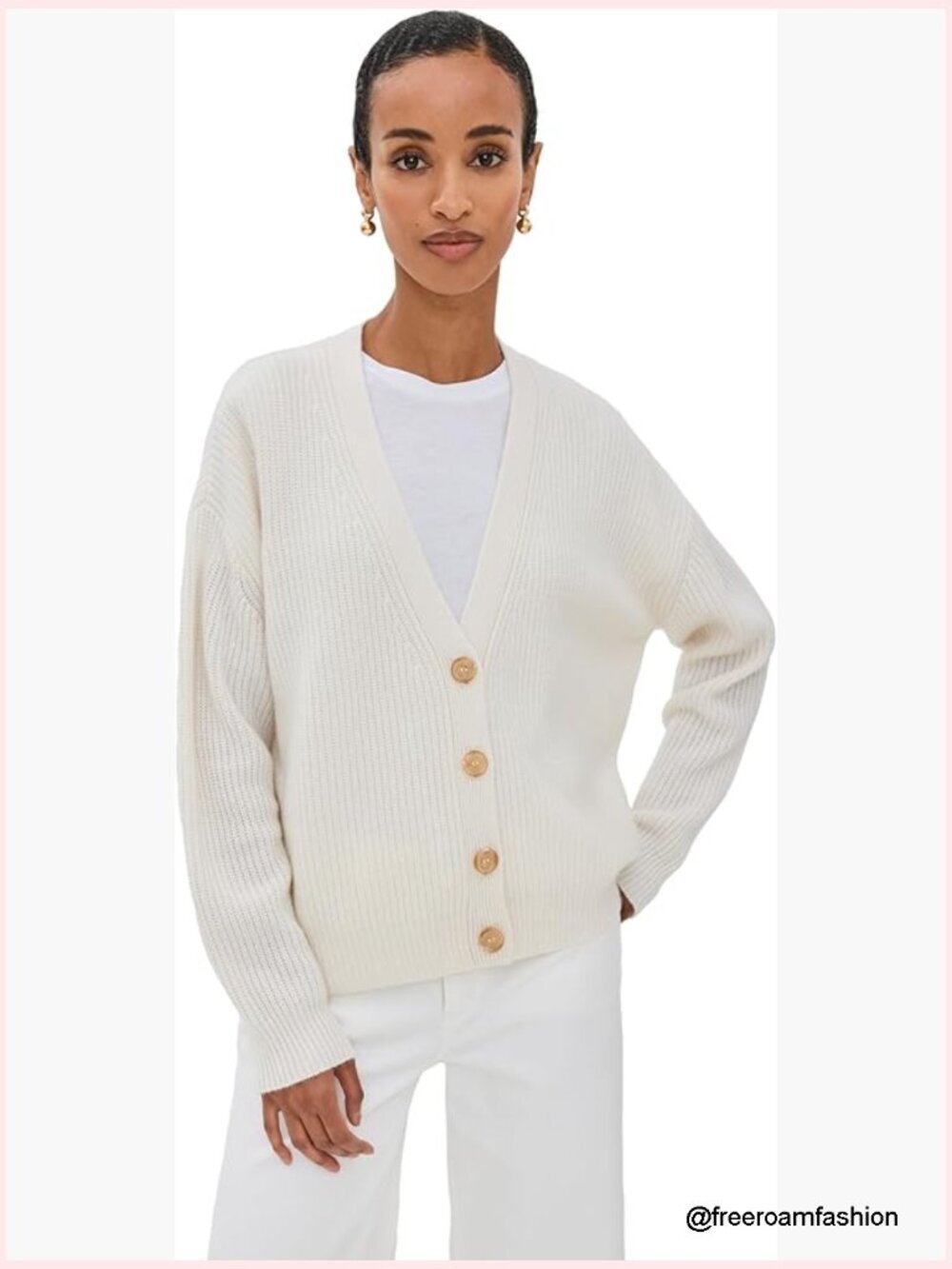 Cropped Cashmere Cocoon Cardigan V-Neck Long Sleeve Ivory
